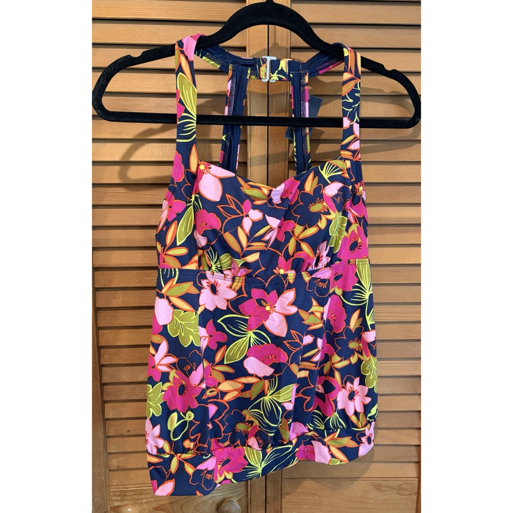 LANDS' END NWT Multicolor Pink Floral Tankini Swimsuit Top Women's Size 4